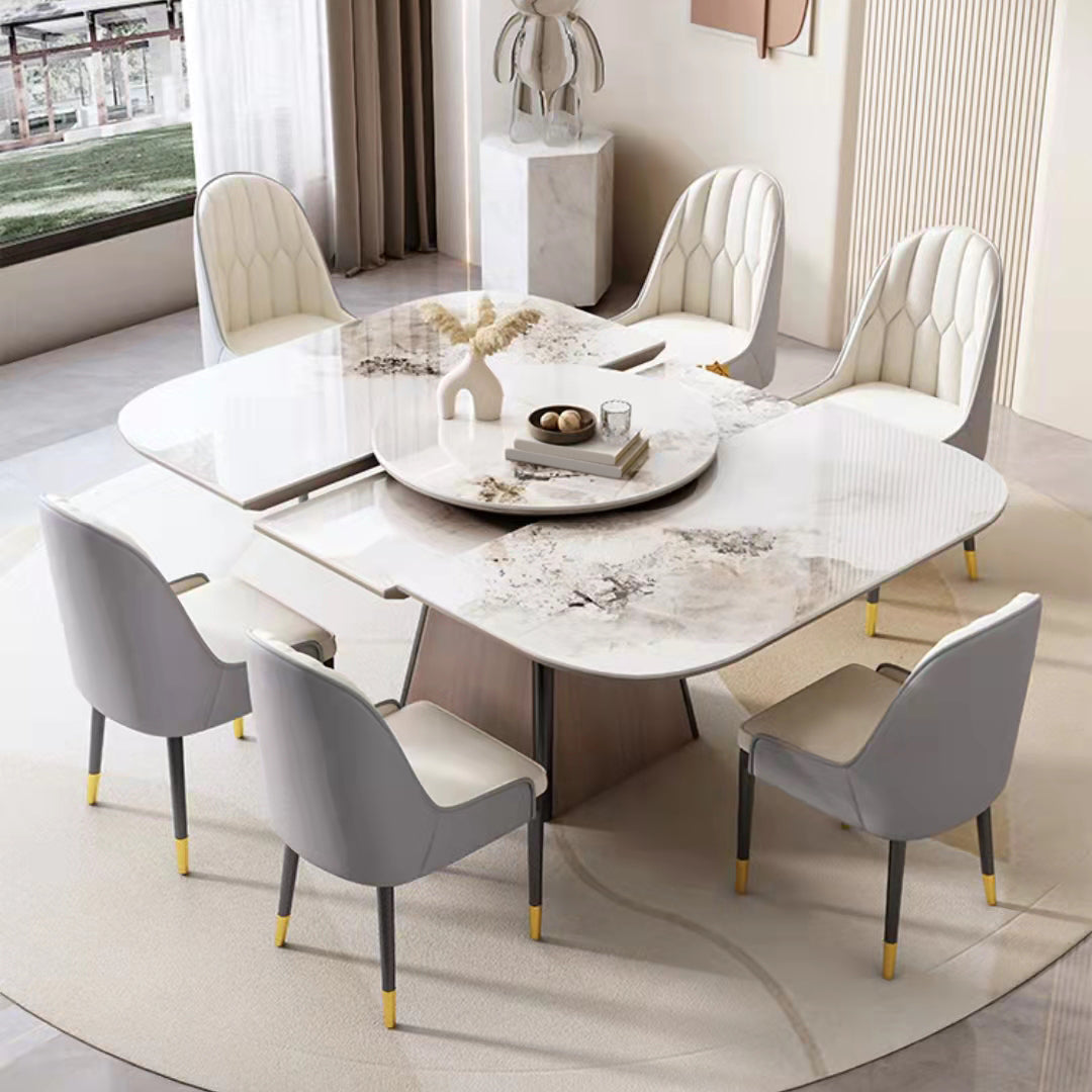 Modern White Stone Top Dining Set 1/5/7 Pieces Dining Table Set with Padded Chairs Clearhalo 'Dining Room Sets' 'Dining Tables & Seating' 'dining_room_set' 'furn' 'furn_dining_room_set' 'Furniture' 'Kitchen & Dining Furniture' 7362067