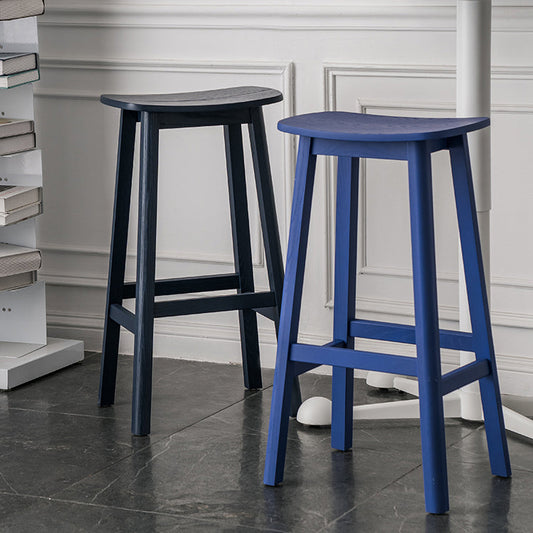 Solid Wood Barstool Contemporary Style Saddle Seat Armless Stool