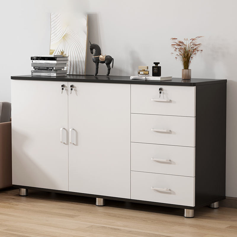 Traditional Wood Cabinet Drawers Storage File Cabinet with Shelves 47"L x 16"W x 31"H White-Black 3 Clearhalo 'Filing Cabinets' 'filling_cabinets' 'furn' 'furn_filling_cabinets' 'Furniture' 'Office Furniture' 7363451