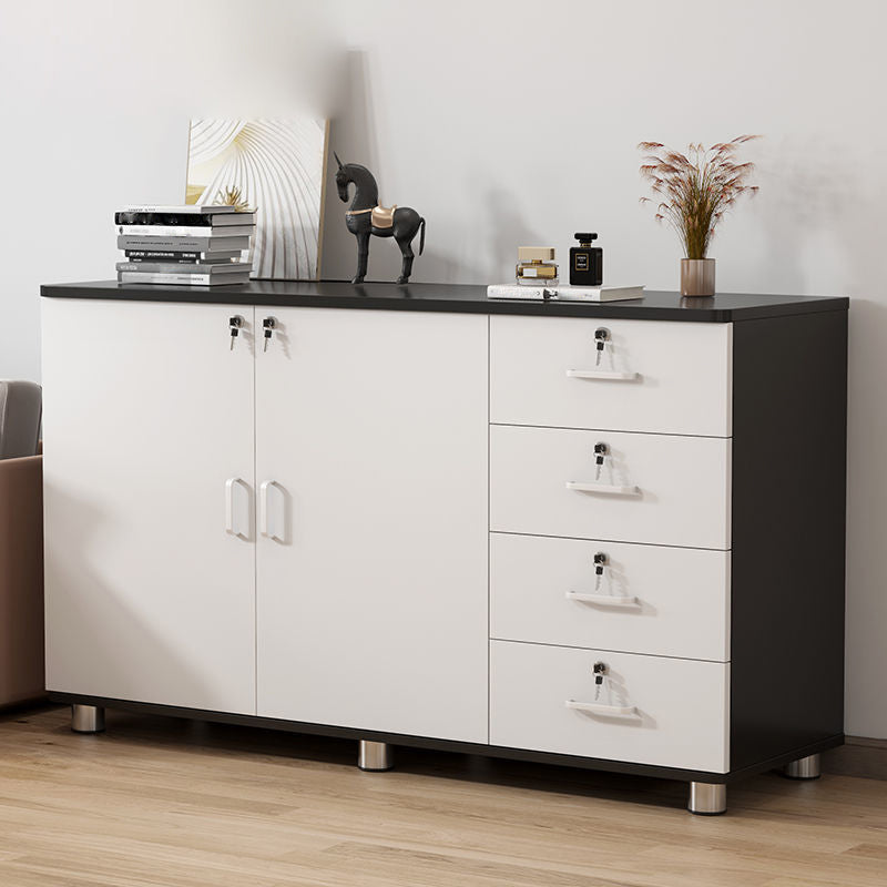 Traditional Wood Cabinet Drawers Storage File Cabinet with Shelves 47"L x 16"W x 31"H White-Black 6 Clearhalo 'Filing Cabinets' 'filling_cabinets' 'furn' 'furn_filling_cabinets' 'Furniture' 'Office Furniture' 7363462