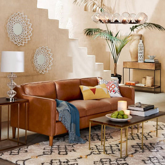 Loose Back Square Arm Sofa Stationary Faux Leather Sofa with Cushions