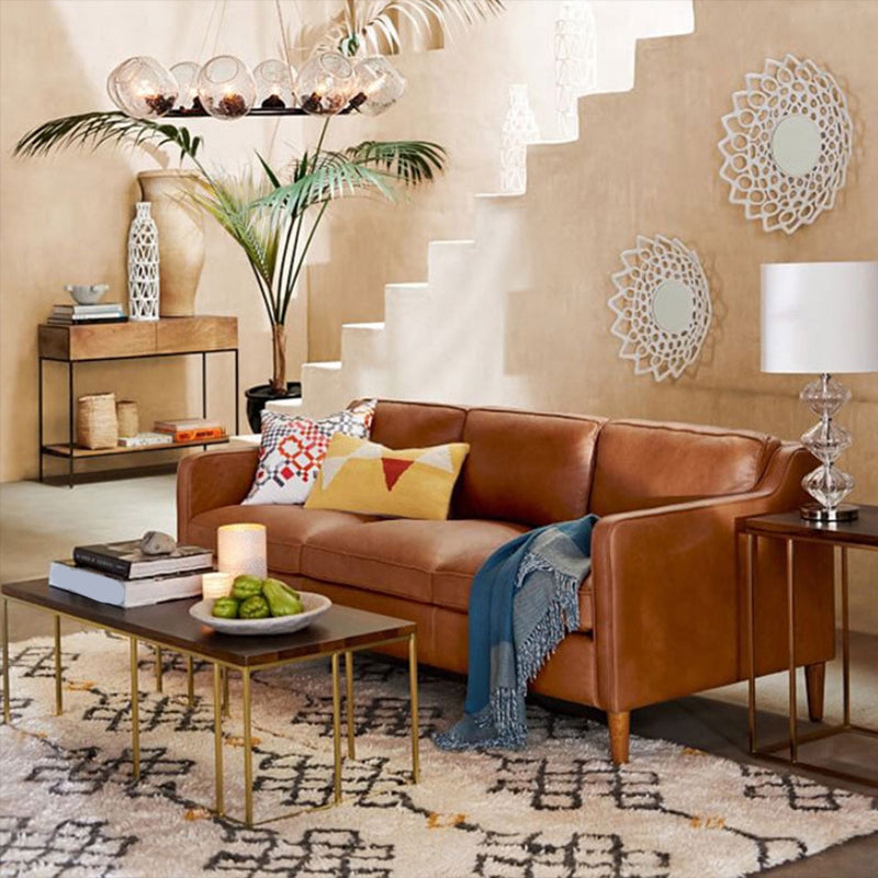 Canapé de bras carré arrière en vrac canapé en faux cuir stationnaire avec coussins