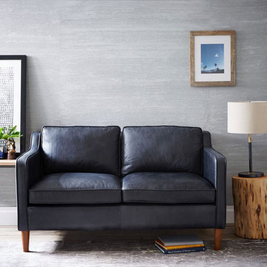 Loose Back Square Arm Sofa Stationary Faux Leather Sofa with Cushions