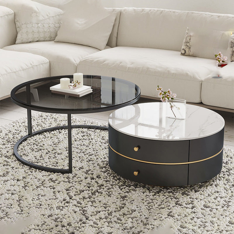 Frame Coffee Table Contemporary Stone/Glass Cocktail Table with Storage Drawers Clearhalo 'Coffee & Accent Tables' 'Coffee Tables' 'coffee_tables' 'furn' 'furn_coffee_tables' 'Furniture' 'Living Room Furniture' 7363568