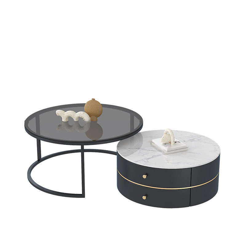Frame Coffee Table Contemporary Stone/Glass Cocktail Table with Storage Drawers Gray & White Clearhalo 'Coffee & Accent Tables' 'Coffee Tables' 'coffee_tables' 'furn' 'furn_coffee_tables' 'Furniture' 'Living Room Furniture' 7363569