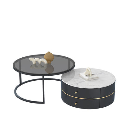 Frame Coffee Table Contemporary Stone/Glass Cocktail Table with Storage Drawers Gray & White Clearhalo 'Coffee & Accent Tables' 'Coffee Tables' 'coffee_tables' 'furn' 'furn_coffee_tables' 'Furniture' 'Living Room Furniture' 7363569
