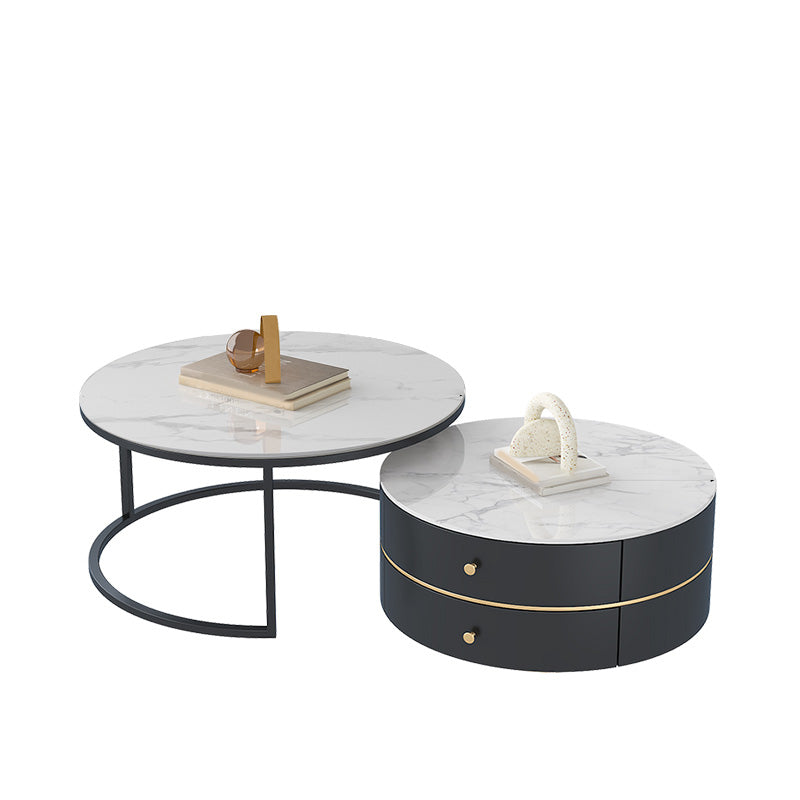 Frame Coffee Table Contemporary Stone/Glass Cocktail Table with Storage Drawers White Clearhalo 'Coffee & Accent Tables' 'Coffee Tables' 'coffee_tables' 'furn' 'furn_coffee_tables' 'Furniture' 'Living Room Furniture' 7363570