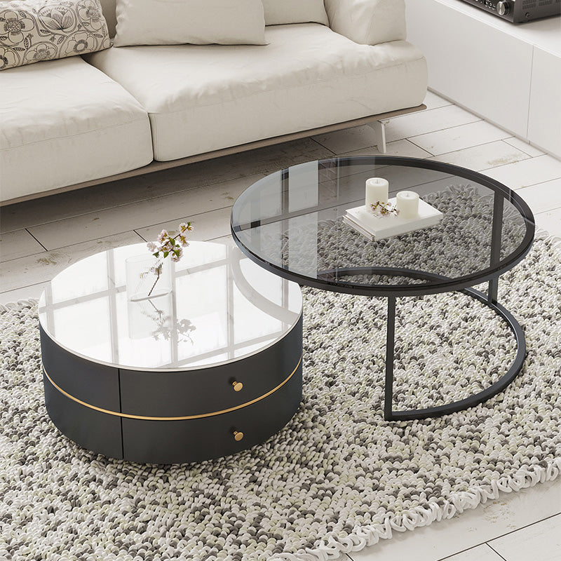 Frame Coffee Table Contemporary Stone/Glass Cocktail Table with Storage Drawers Clearhalo 'Coffee & Accent Tables' 'Coffee Tables' 'coffee_tables' 'furn' 'furn_coffee_tables' 'Furniture' 'Living Room Furniture' 7363573