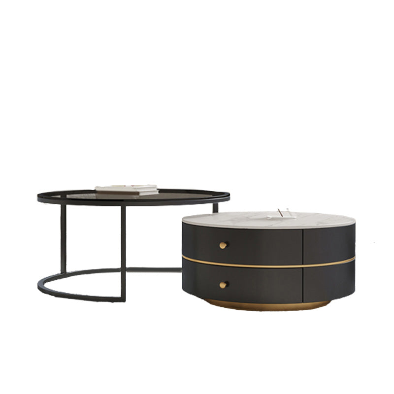 Frame Coffee Table Contemporary Stone/Glass Cocktail Table with Storage Drawers Clearhalo 'Coffee & Accent Tables' 'Coffee Tables' 'coffee_tables' 'furn' 'furn_coffee_tables' 'Furniture' 'Living Room Furniture' 7363574