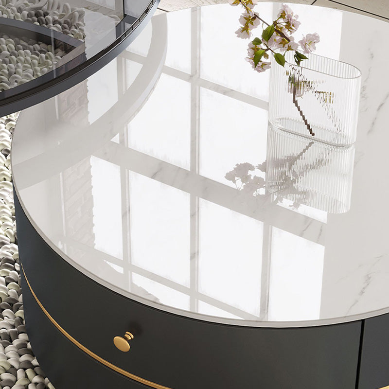 Frame Coffee Table Contemporary Stone/Glass Cocktail Table with Storage Drawers Clearhalo 'Coffee & Accent Tables' 'Coffee Tables' 'coffee_tables' 'furn' 'furn_coffee_tables' 'Furniture' 'Living Room Furniture' 7363575