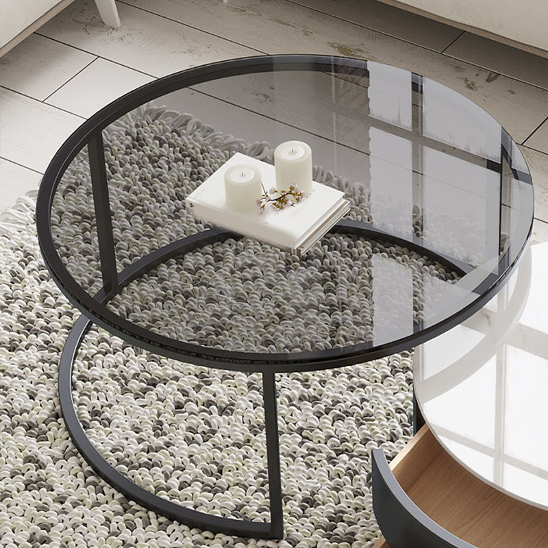 Frame Coffee Table Contemporary Stone/Glass Cocktail Table with Storage Drawers Clearhalo 'Coffee & Accent Tables' 'Coffee Tables' 'coffee_tables' 'furn' 'furn_coffee_tables' 'Furniture' 'Living Room Furniture' 7363576