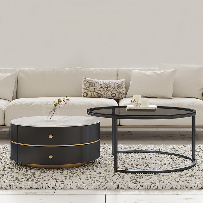 Frame Coffee Table Contemporary Stone/Glass Cocktail Table with Storage Drawers Clearhalo 'Coffee & Accent Tables' 'Coffee Tables' 'coffee_tables' 'furn' 'furn_coffee_tables' 'Furniture' 'Living Room Furniture' 7363579