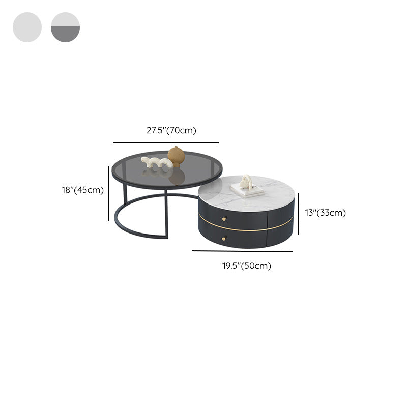 Frame Coffee Table Contemporary Stone/Glass Cocktail Table with Storage Drawers Clearhalo 'Coffee & Accent Tables' 'Coffee Tables' 'coffee_tables' 'furn' 'furn_coffee_tables' 'Furniture' 'Living Room Furniture' 7363580