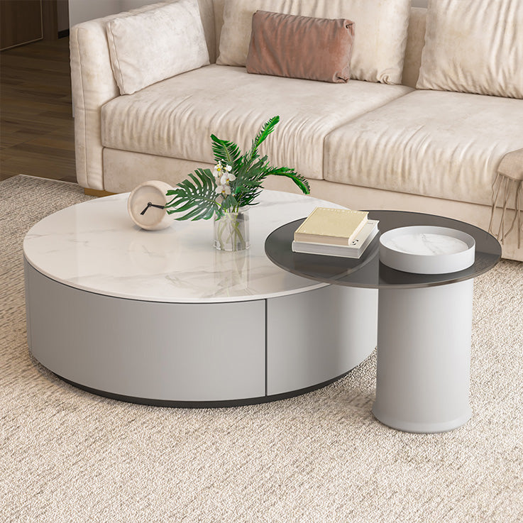 Drum Coffee Table Contemporary Stone Cocktail Table with 2 Storage Drawers Clearhalo 'Coffee & Accent Tables' 'Coffee Tables' 'coffee_tables' 'furn' 'furn_coffee_tables' 'Furniture' 'Living Room Furniture' 7363585