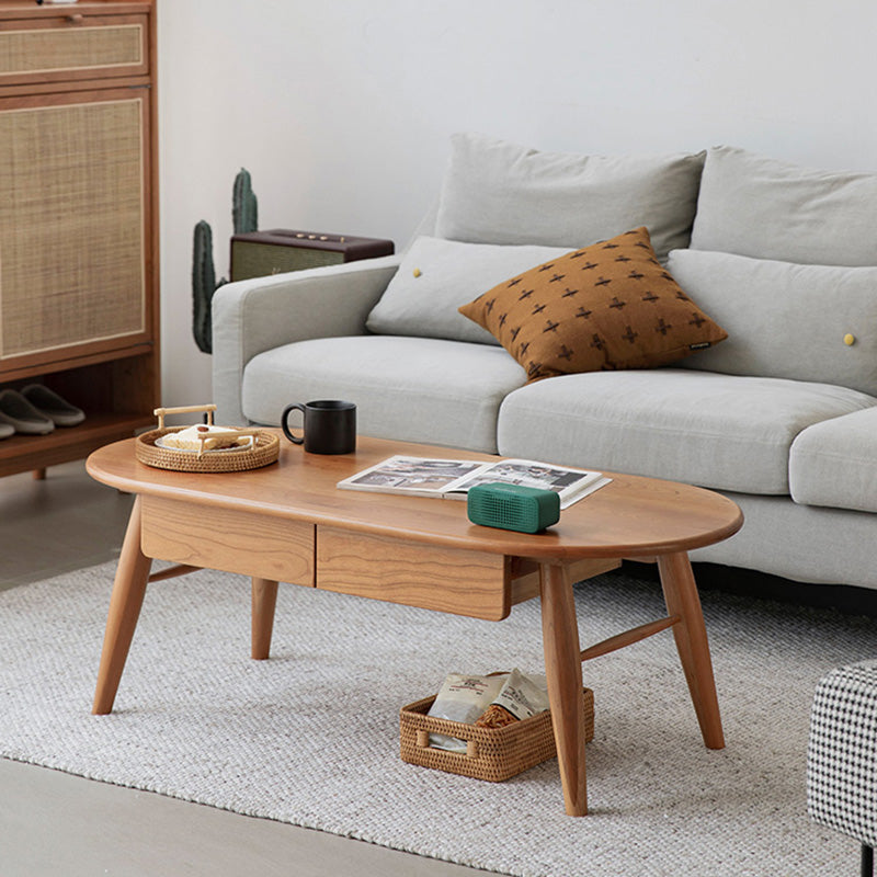 4 Legs Coffee Table Solid Wood Cocktail Table with 2 Storage Drawers Clearhalo 'Coffee & Accent Tables' 'Coffee Tables' 'coffee_tables' 'furn' 'furn_coffee_tables' 'Furniture' 'Living Room Furniture' 7363594