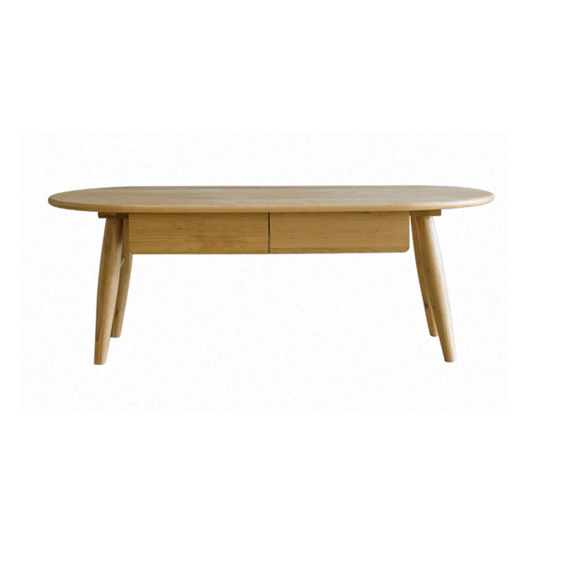 4 Legs Coffee Table Solid Wood Cocktail Table with 2 Storage Drawers Natural Clearhalo 'Coffee & Accent Tables' 'Coffee Tables' 'coffee_tables' 'furn' 'furn_coffee_tables' 'Furniture' 'Living Room Furniture' 7363595