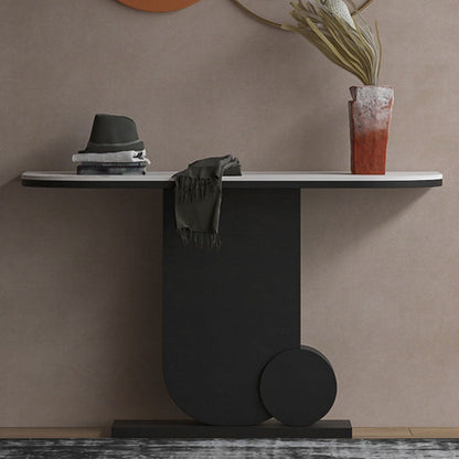 12 Inch Wide Accent Table Glam Half Moon Stone Console Table