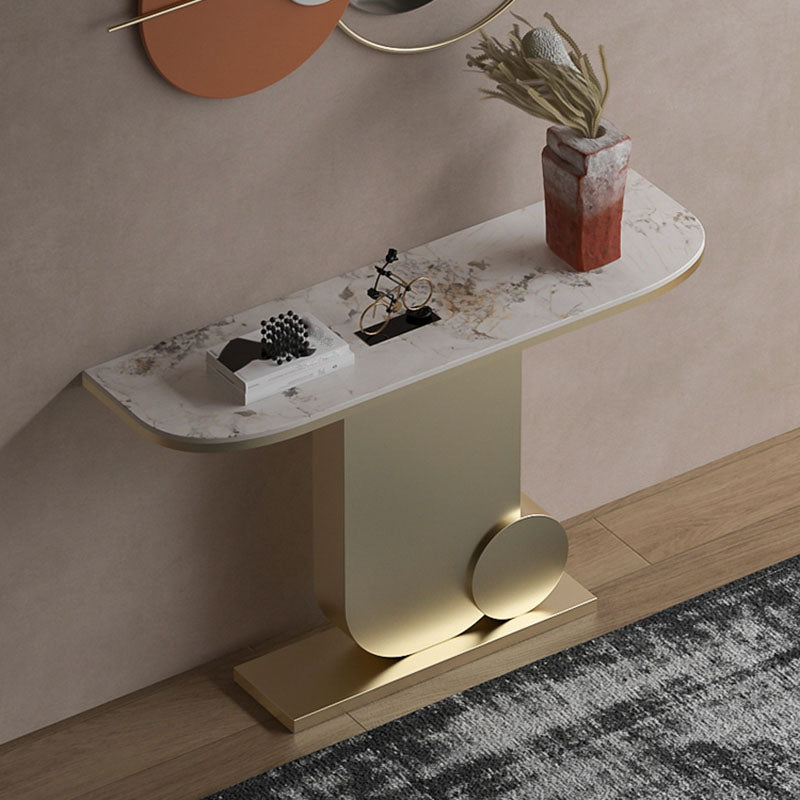 12 Inch Wide Accent Table Glam Half Moon Stone Console Table