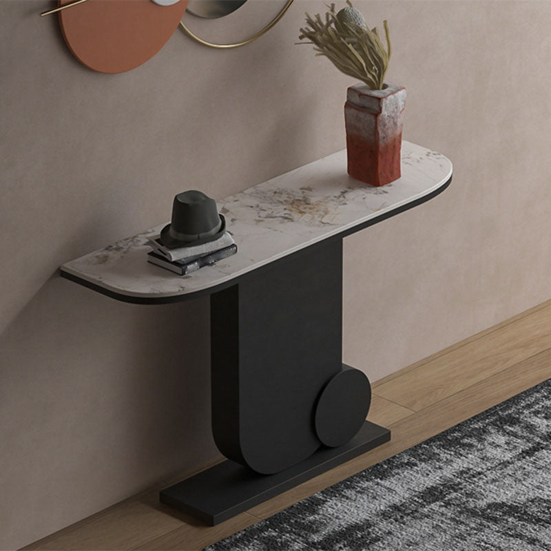 12 Inch Wide Accent Table Glam Half Moon Stone Console Table