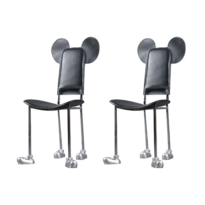 Moderne eetkamerstoel Leer Open achterkant stoel met roestvrijstalen basis