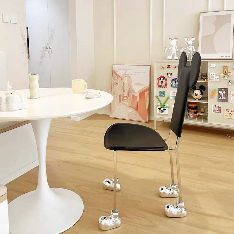 Moderne eetkamerstoel Leer Open achterkant stoel met roestvrijstalen basis