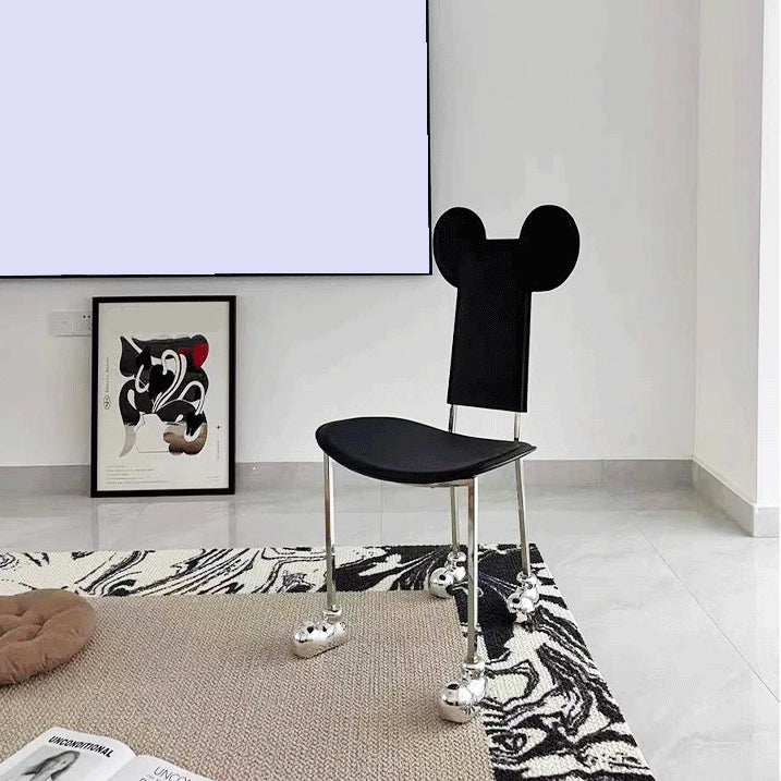 Moderne eetkamerstoel Leer Open achterkant stoel met roestvrijstalen basis