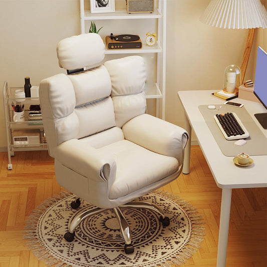 Modern Leather Office Chair Armless Swivel Task Chair with Wheels Off-White Without Footrest 1 Piece