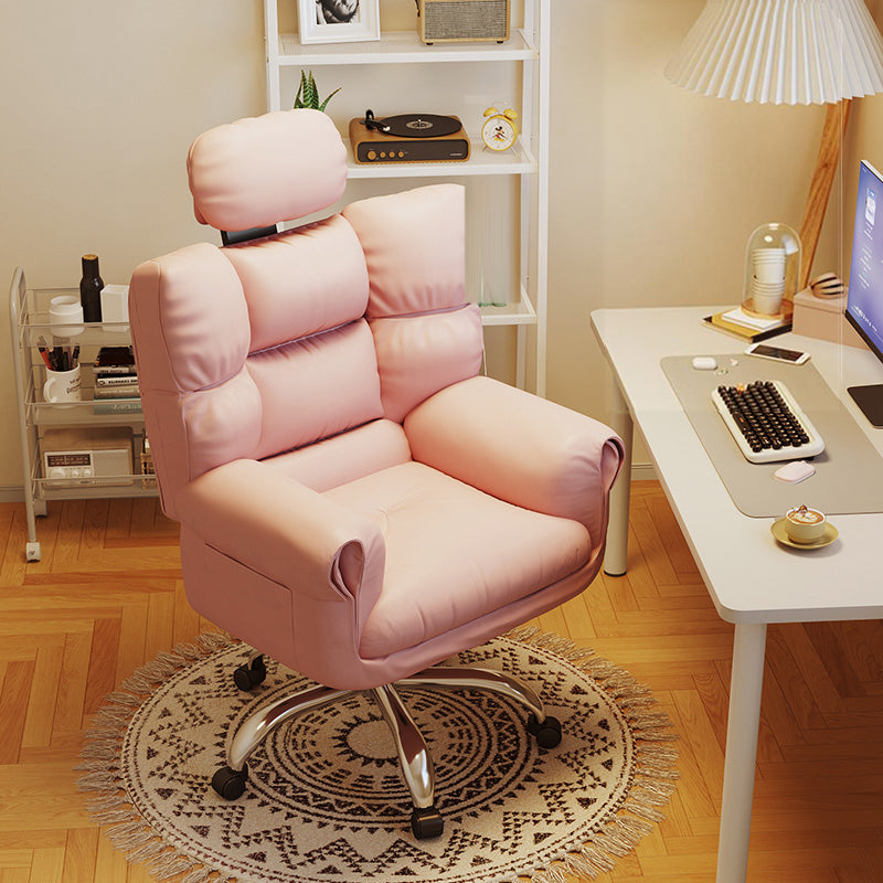 Chaise de bureau en cuir moderne Chaise de tâche pivotante sans roues avec roues