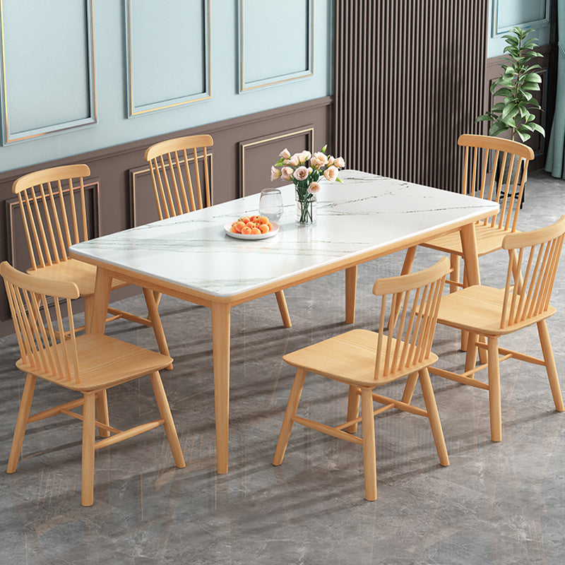 White - Natural Dining Room Table Contemporary 4 Legs Dinette Table Clearhalo 'Dining Tables & Seating' 'Dining Tables' 'dining_table' 'furn' 'furn_dining_table' 'Furniture' 'Kitchen & Dining Furniture' 7364951