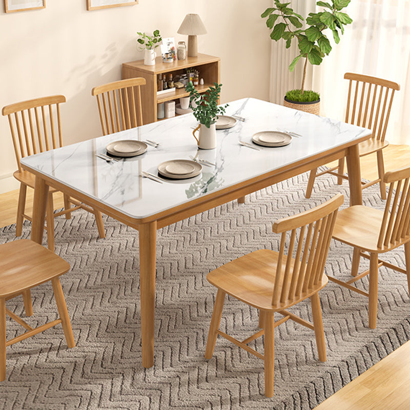 White - Natural Dining Room Table Contemporary 4 Legs Dinette Table Clearhalo 'Dining Tables & Seating' 'Dining Tables' 'dining_table' 'furn' 'furn_dining_table' 'Furniture' 'Kitchen & Dining Furniture' 7364955
