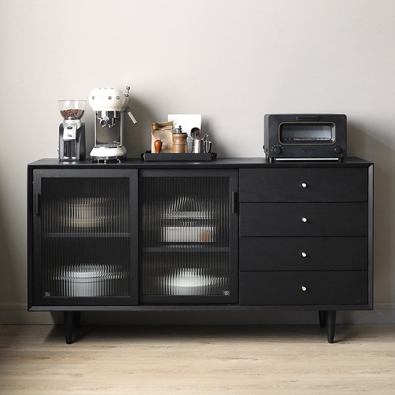 Stellatura nera in stile moderno in legno massiccio 4 cassetti sideboard da pranzo con porte di vetro