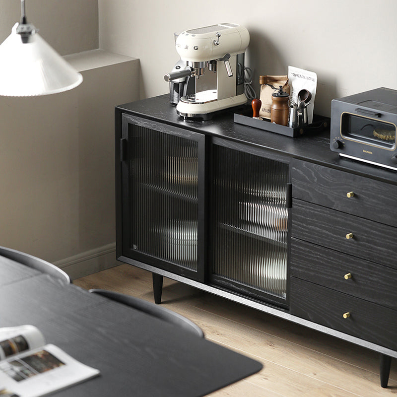 Stellatura nera in stile moderno in legno massiccio 4 cassetti sideboard da pranzo con porte di vetro