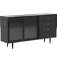 Stellatura nera in stile moderno in legno massiccio 4 cassetti sideboard da pranzo con porte di vetro