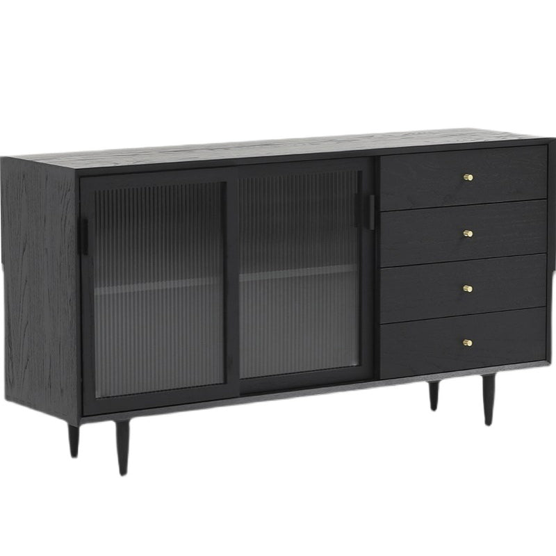 Stellatura nera in stile moderno in legno massiccio 4 cassetti sideboard da pranzo con porte di vetro