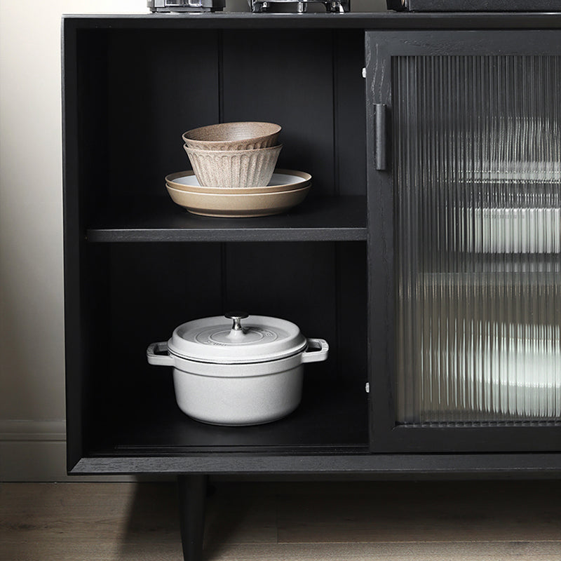 Stellatura nera in stile moderno in legno massiccio 4 cassetti sideboard da pranzo con porte di vetro