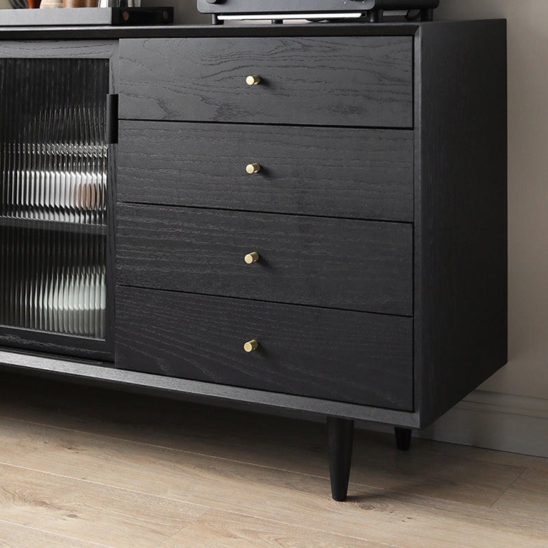 Stellatura nera in stile moderno in legno massiccio 4 cassetti sideboard da pranzo con porte di vetro