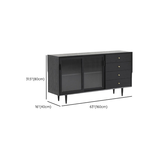 Stellatura nera in stile moderno in legno massiccio 4 cassetti sideboard da pranzo con porte di vetro