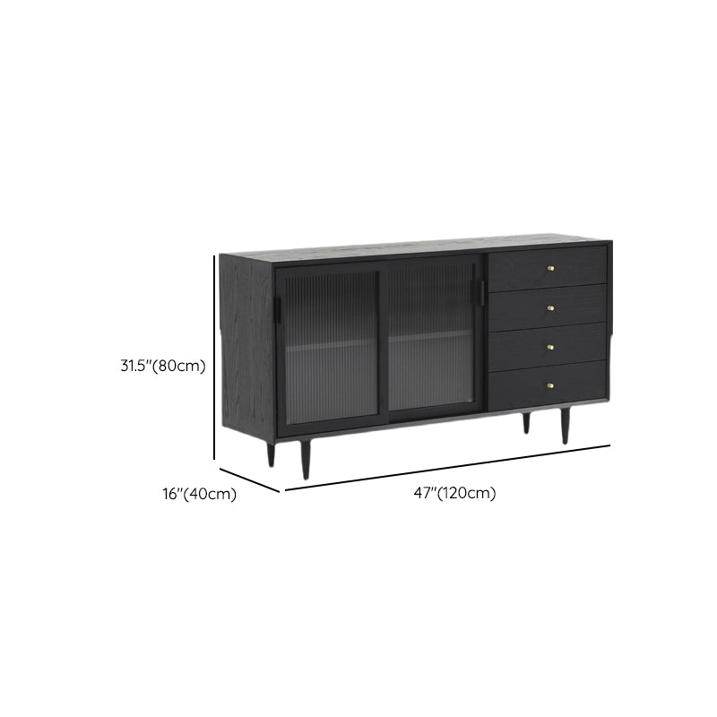 Stellatura nera in stile moderno in legno massiccio 4 cassetti sideboard da pranzo con porte di vetro