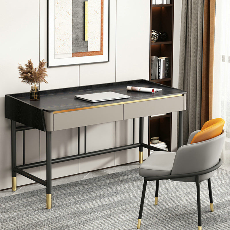 Contemporary Writing Desk Antique Finish Computer Desk with 2 Drawers 55"L x 20"W x 30"H Clearhalo 'furn' 'furn_office_desk' 'Furniture' 'Office Desks' 'Office Furniture' 'office_desk' 7365092