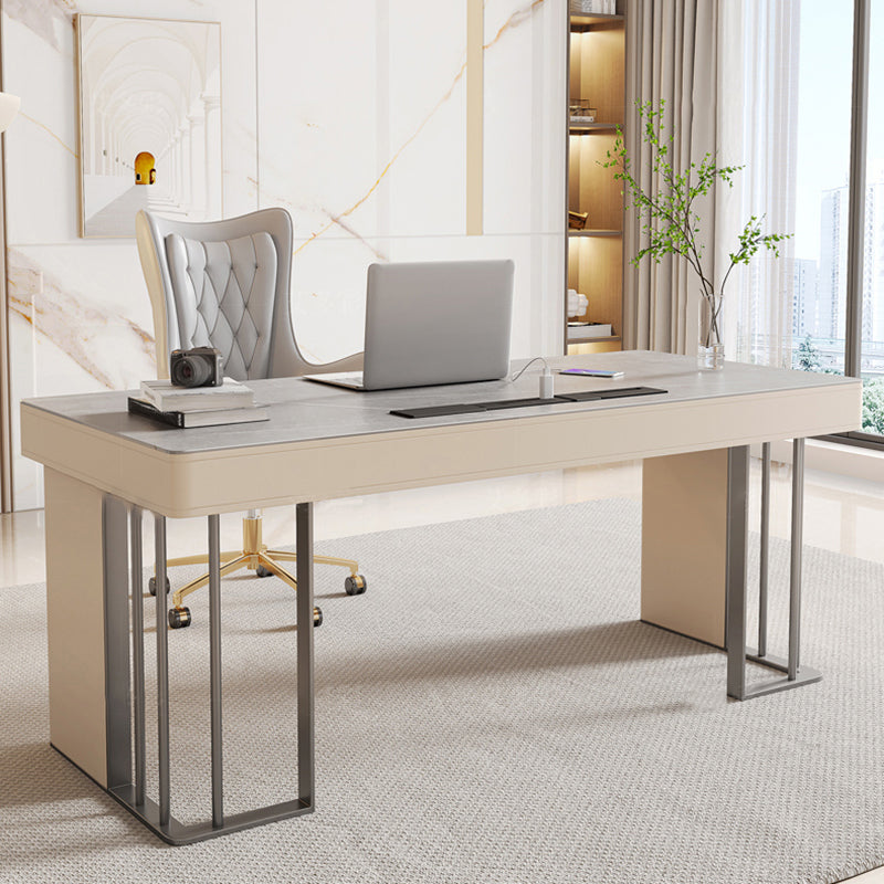 Modern Stone Office Desk Rectangular Shape Task Desk with 3 Drawers in Grey Clearhalo 'furn' 'furn_office_desk' 'Furniture' 'Office Desks' 'Office Furniture' 'office_desk' 7365106