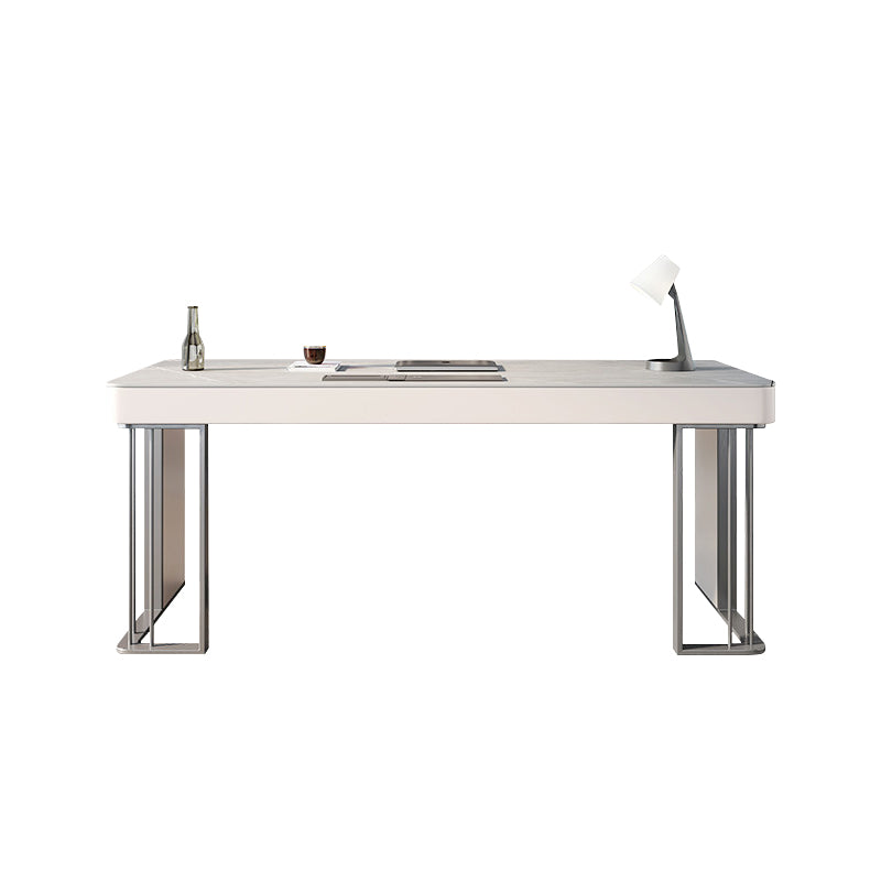 Modern Stone Office Desk Rectangular Shape Task Desk with 3 Drawers in Grey 55.1"L x 27.6"W x 29.5"H Clearhalo 'furn' 'furn_office_desk' 'Furniture' 'Office Desks' 'Office Furniture' 'office_desk' 7365107