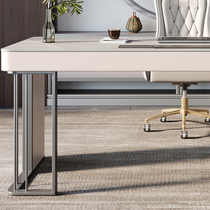 Modern Stone Office Desk Rectangular Shape Task Desk with 3 Drawers in Grey Clearhalo 'furn' 'furn_office_desk' 'Furniture' 'Office Desks' 'Office Furniture' 'office_desk' 7365108