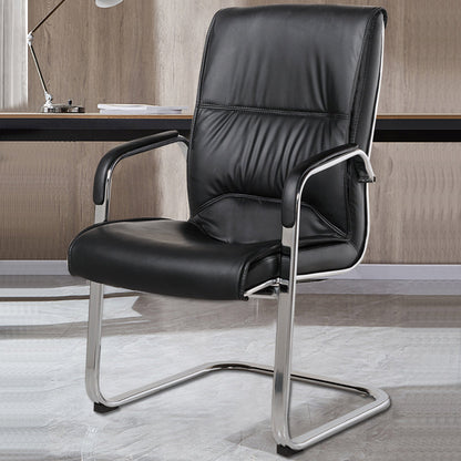 Modern Style Office Chair Black Leather No Wheels Fixed Arm Chair 1 Piece Clearhalo 'furn' 'furn_office_chair' 'Furniture' 'Office Chairs' 'Office Furniture' 'office_chair' 7365175