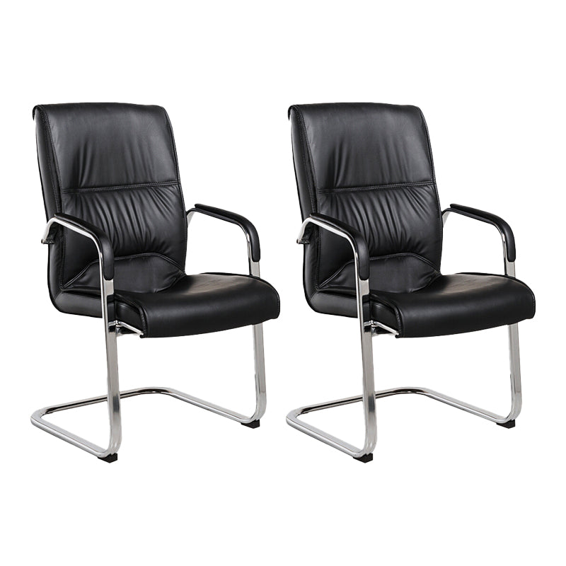 Modern Style Office Chair Black Leather No Wheels Fixed Arm Chair 2 Piece Set Clearhalo 'furn' 'furn_office_chair' 'Furniture' 'Office Chairs' 'Office Furniture' 'office_chair' 7365176