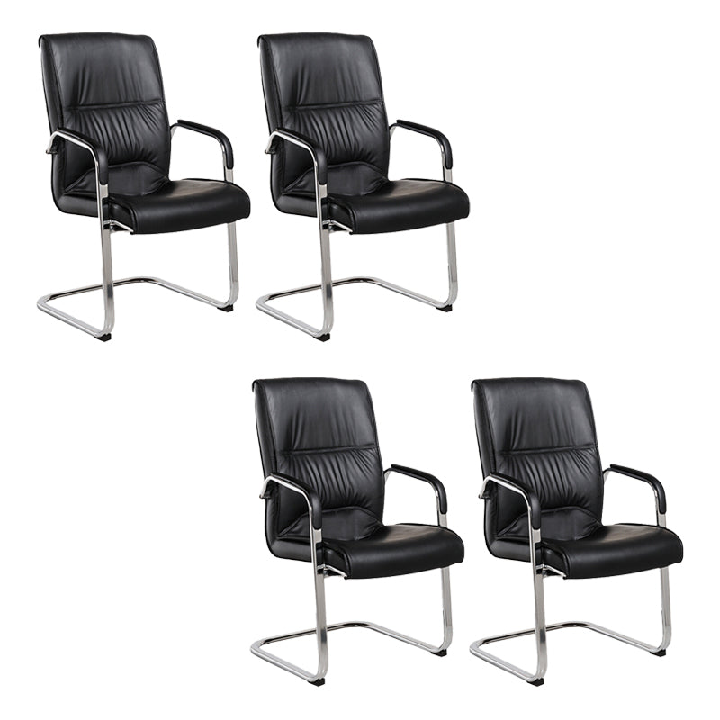 Modern Style Office Chair Black Leather No Wheels Fixed Arm Chair 4 Piece Set Clearhalo 'furn' 'furn_office_chair' 'Furniture' 'Office Chairs' 'Office Furniture' 'office_chair' 7365177