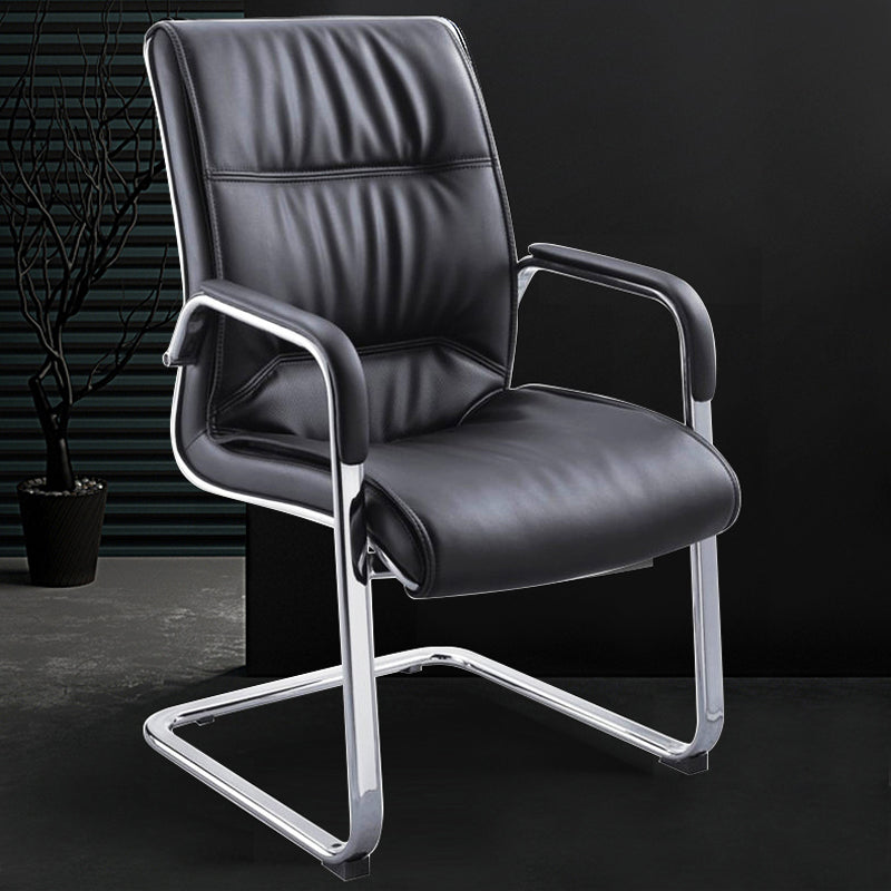Modern Style Office Chair Black Leather No Wheels Fixed Arm Chair Clearhalo 'furn' 'furn_office_chair' 'Furniture' 'Office Chairs' 'Office Furniture' 'office_chair' 7365178