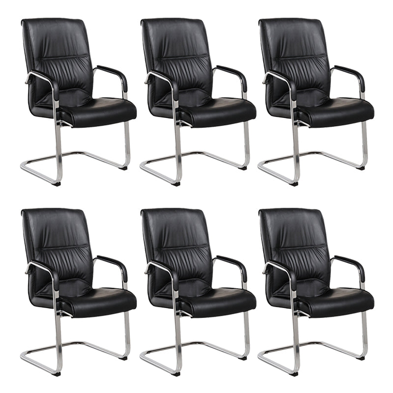 Modern Style Office Chair Black Leather No Wheels Fixed Arm Chair 6 Piece Set Clearhalo 'furn' 'furn_office_chair' 'Furniture' 'Office Chairs' 'Office Furniture' 'office_chair' 7365179