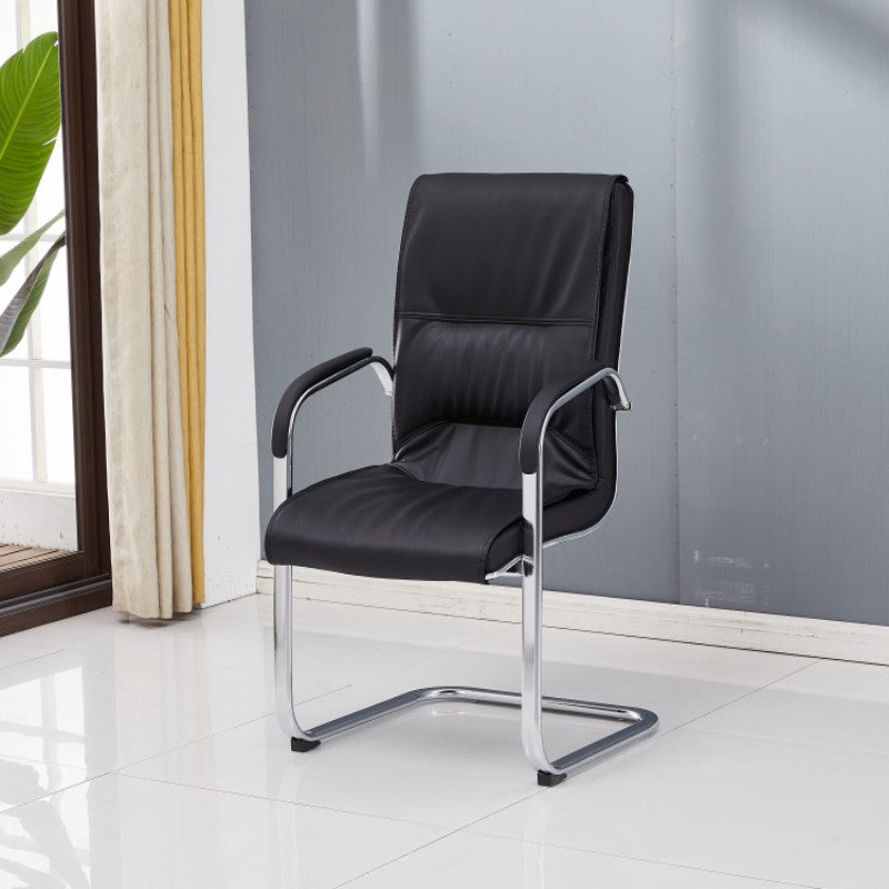 Modern Style Office Chair Black Leather No Wheels Fixed Arm Chair Clearhalo 'furn' 'furn_office_chair' 'Furniture' 'Office Chairs' 'Office Furniture' 'office_chair' 7365180