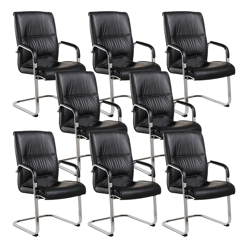 Modern Style Office Chair Black Leather No Wheels Fixed Arm Chair 8 Piece Set Clearhalo 'furn' 'furn_office_chair' 'Furniture' 'Office Chairs' 'Office Furniture' 'office_chair' 7365181