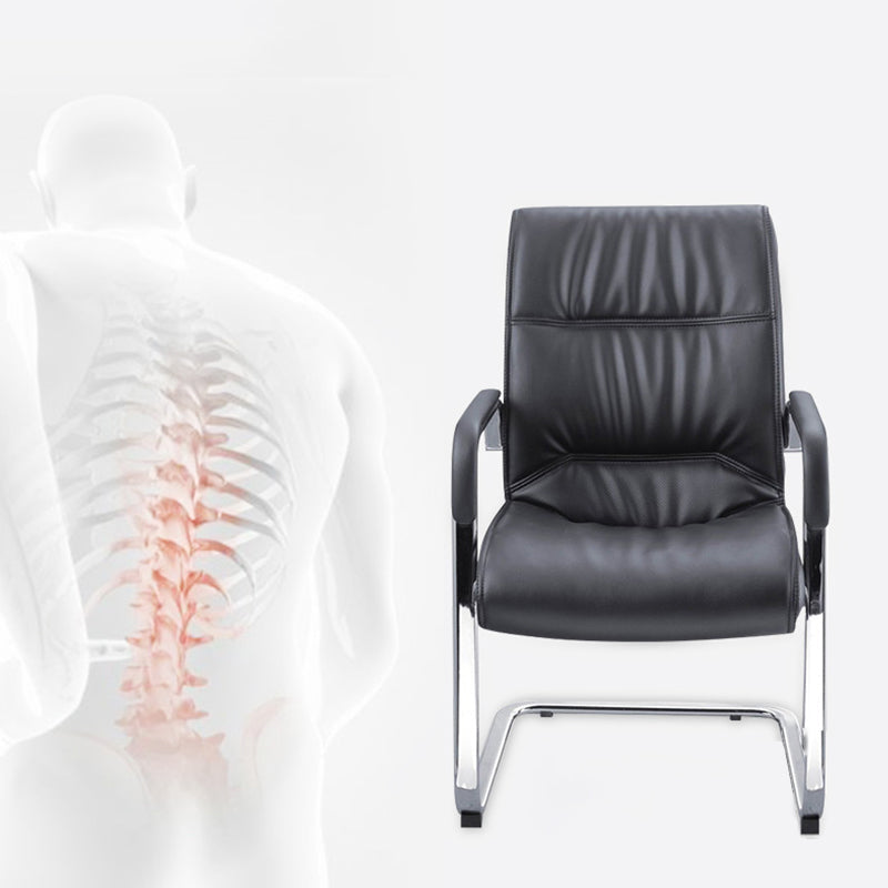 Modern Style Office Chair Black Leather No Wheels Fixed Arm Chair Clearhalo 'furn' 'furn_office_chair' 'Furniture' 'Office Chairs' 'Office Furniture' 'office_chair' 7365182